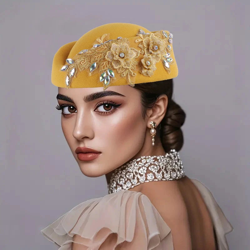Cherub Vintage Women's Church Sundays Best Fascinator Hat W/Flower and Rhinestone Headdress Soft Beret Cap /Party Wedding Prom