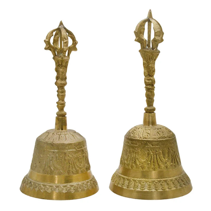 100% Brass Color Copper Handicraft Large Engraved Hand Bell Produces Loud and Clear Sound School Meditation Church Bronze Bell Creative Gift