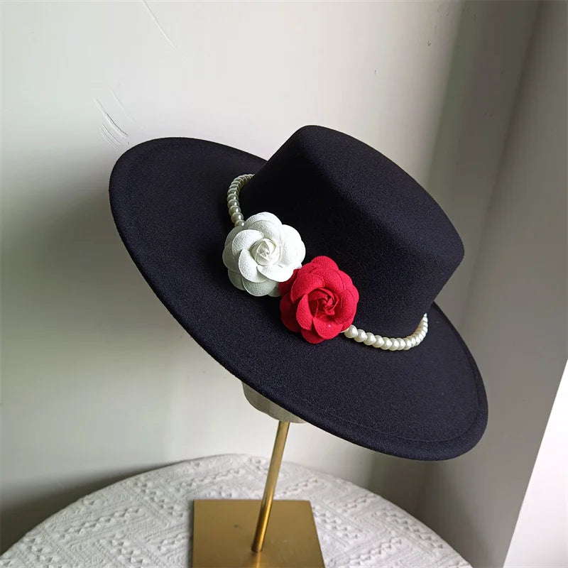 Cherub French Big Brim organza /Church Hat Women Elegant Flat-top Fedora Hat.