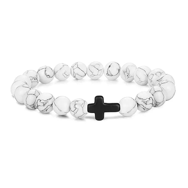 Prayer Men & Women Natural Stone Wood Beads Rosary Hematite Cross Onyx Meditation Bracelets. Spiritual Jewelry.