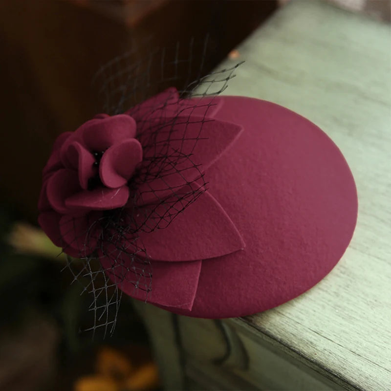 Cherub Autumn Winter Women Wool Cashmere Beret Style Hat Fascinator Flower Hat Lady classy Bow Beret Headwear