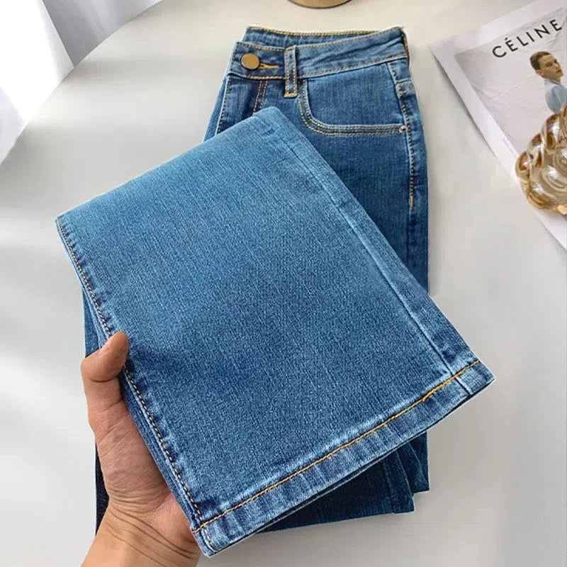 Women's High Waist Straight Jeans Spring Vintage Casual Ankle-length Denim Pants/Streetwear Stretch Vaqueros