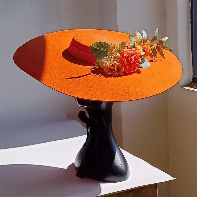 Cherub Sunday Best Easter Sunday satisfaction/Bridal Hat White Simulation Flower Wool Hat Removable Flat Top Female Spring/Winter Strap Included