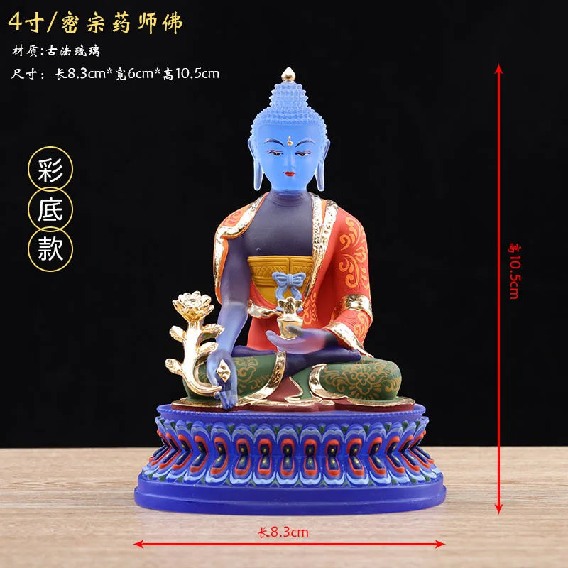 Coloured glaze Medicine Buddha Buddha Statue Ornament, Light Buddha Buddha Mother Goddess Home Worship, Buddha Hall Decoration