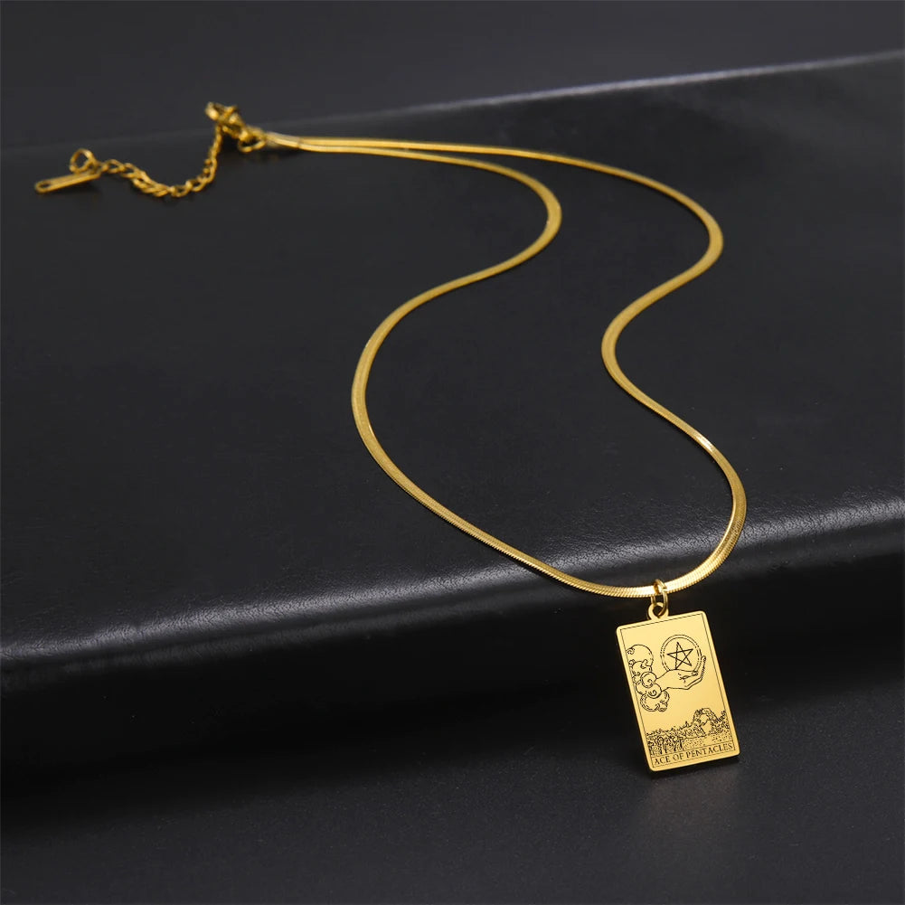 The Rider Tarot Necklace  and Chain. Pentacles Pendants Spiritual Jewelry.