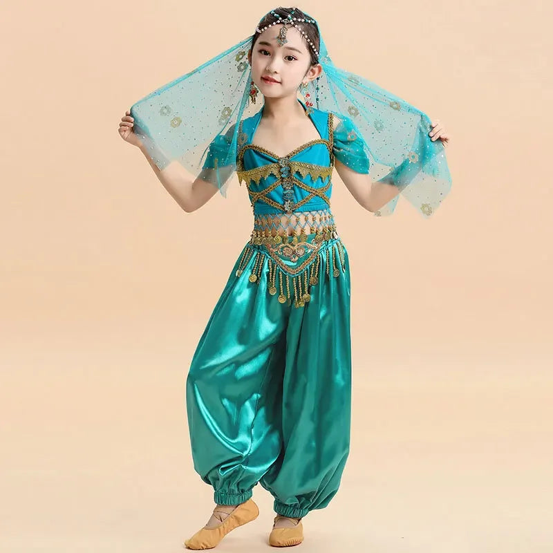 Kids India Princess Belly Dance Set Children  Oriental Indian Dance Sari Girl Performance Costume Bollywood Stage Outfit
