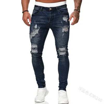Ripped Jeans Men Stretch Skinny Grey Blue Black Hip Hop Denim Trousers Urban wear Casual Slim Fit Jeans for Men Jogging jean