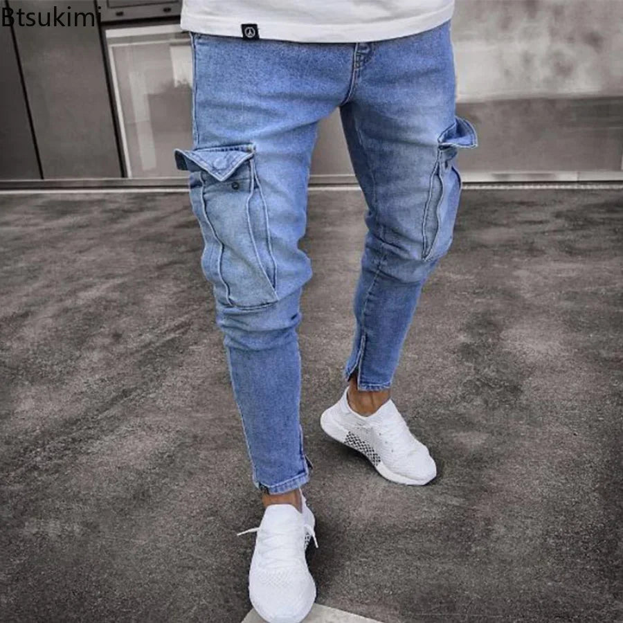 2025 Men's Jeans Denim Pants Pocket Design Slim Straight Jeans Pants Men Elasticity Stretchy Male Zipper Trousers Pants Jeans