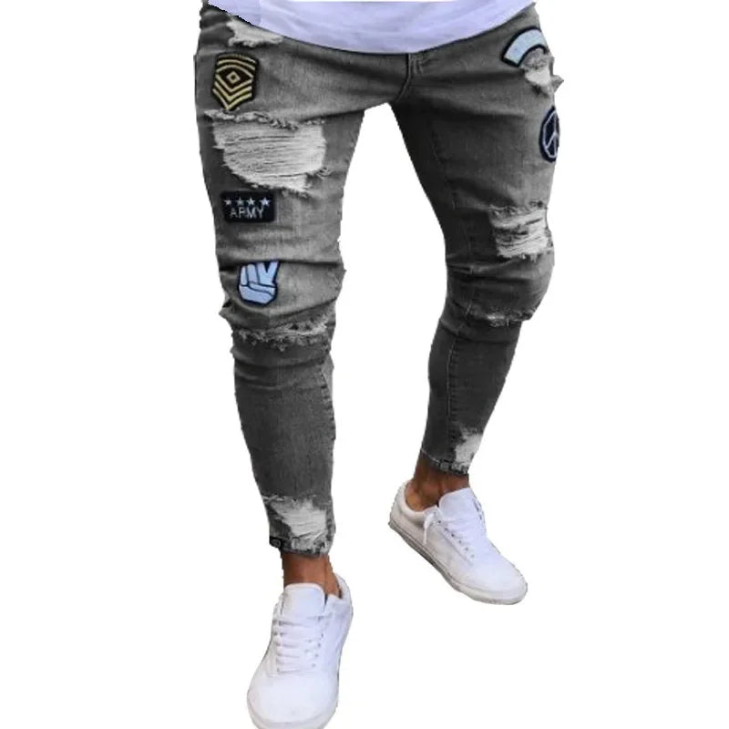 Ripped Jeans Men Stretch Skinny Grey Blue Black Hip Hop Denim Trousers Urban wear Casual Slim Fit Jeans for Men Jogging jean
