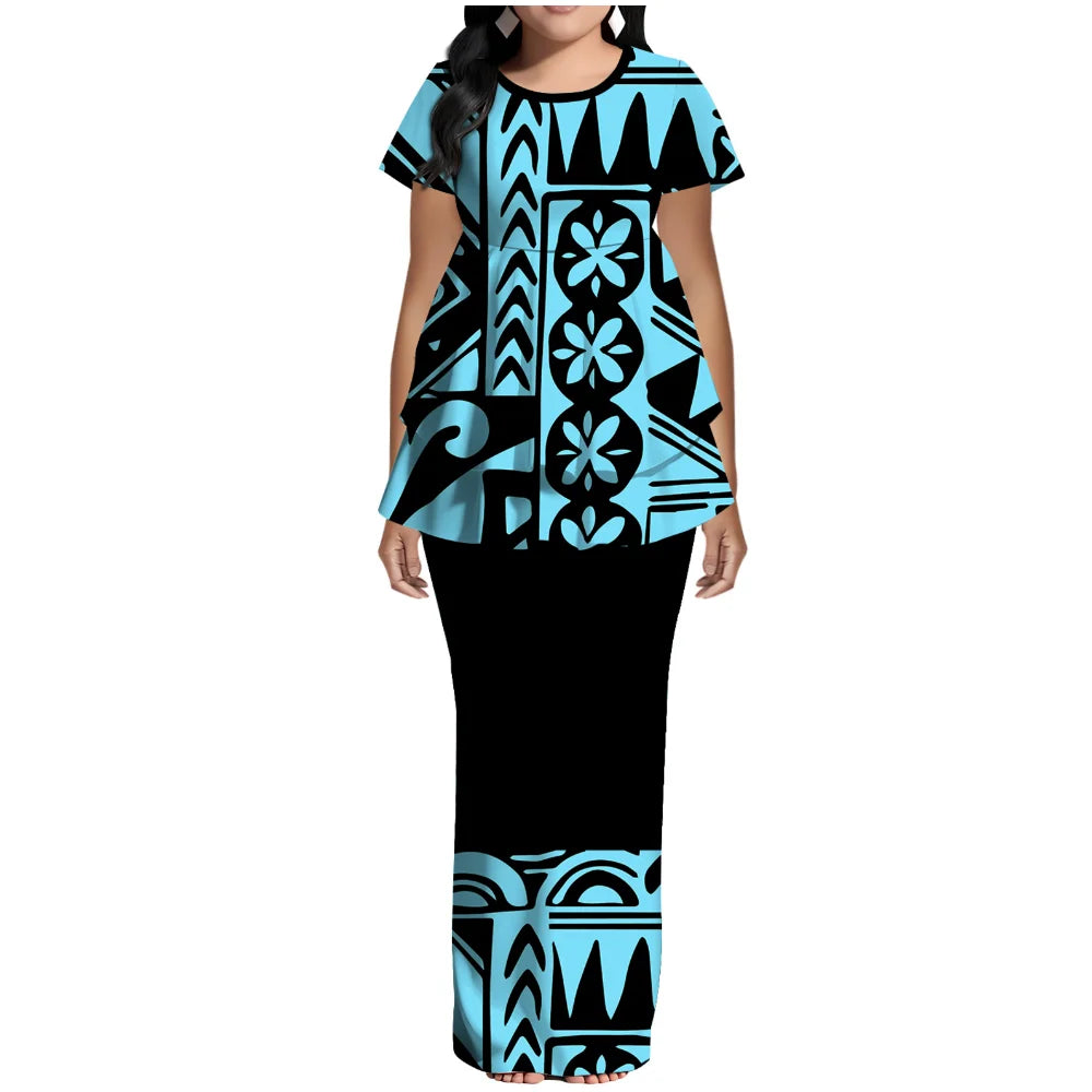 Samoan Polynesian Island Ethnic Costume Women'S Puletasi Dress, Festive Party Style Floor-Standing Evening Dress