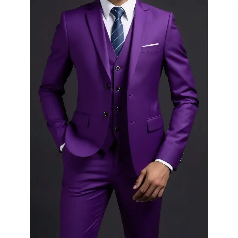 Suit (Blazer+ Vest + Trousers) Multicolor Choices Men's Fashionable Gentleman Business British Style Solid-color Banquet Host Casually Wedding Suit