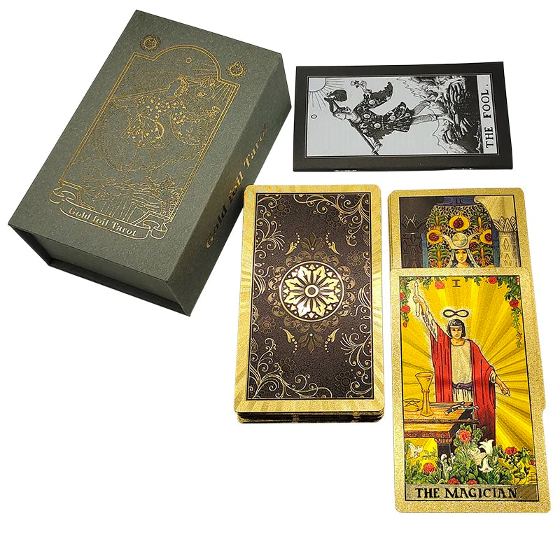 Gold Foil Tarot Plastic Cards Rose Pink Oracle Waterproof Card Deck Mysterious Board Game Divination Cards