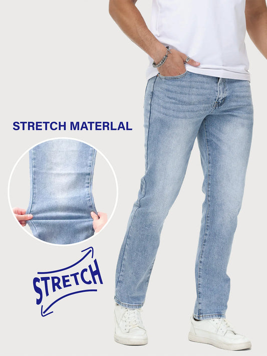 Men's Slim Fit Stretch Denim Jeans - Vintage Light Blue Wash Comfortable & Breathable Casual Pants for Everyday Wear