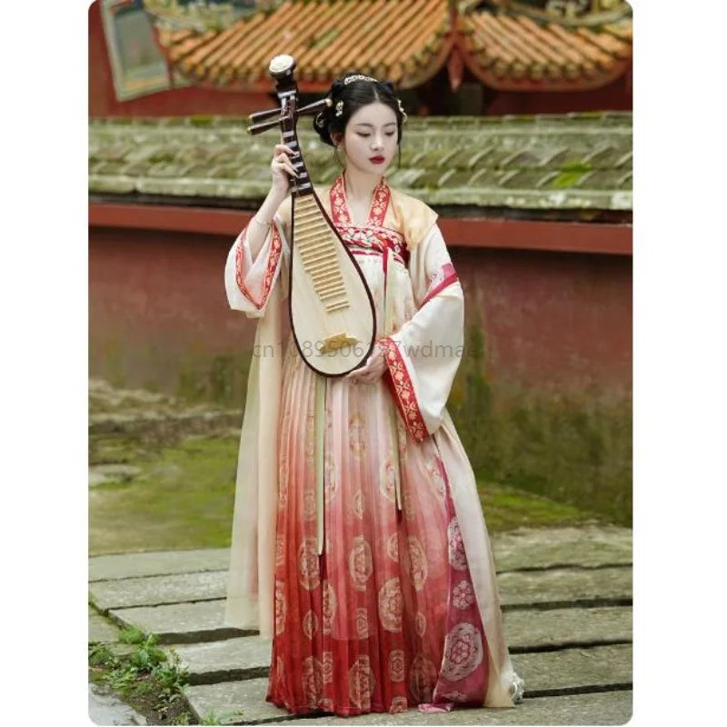 Traditional Chinese Women Elegant Hanfu Dress Fairy Embroidery Stage Folk Dance Costume Retro Ancient Song Dynasty Sets