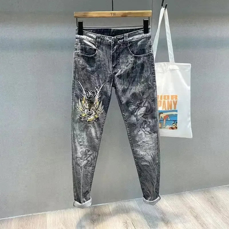 Punk Graphic Hip Hop with Print Jeans for Men Harem Trousers Male Cowboy Pants High Quality Loose 2025 Trend Winter Denim Goth
