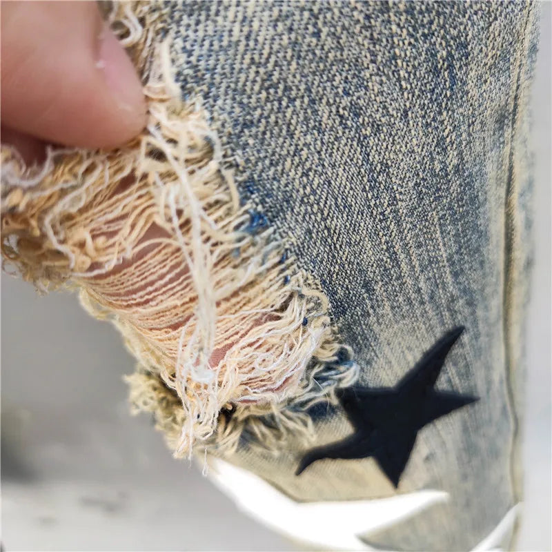 Cherub High Quality Men denim Jeans Patch star Fashion Versatile Ripped Jeans