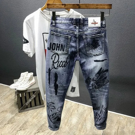 Punk Graphic Hip Hop with Print Jeans for Men Harem Trousers Male Cowboy Pants High Quality Loose 2025 Trend Winter Denim Goth