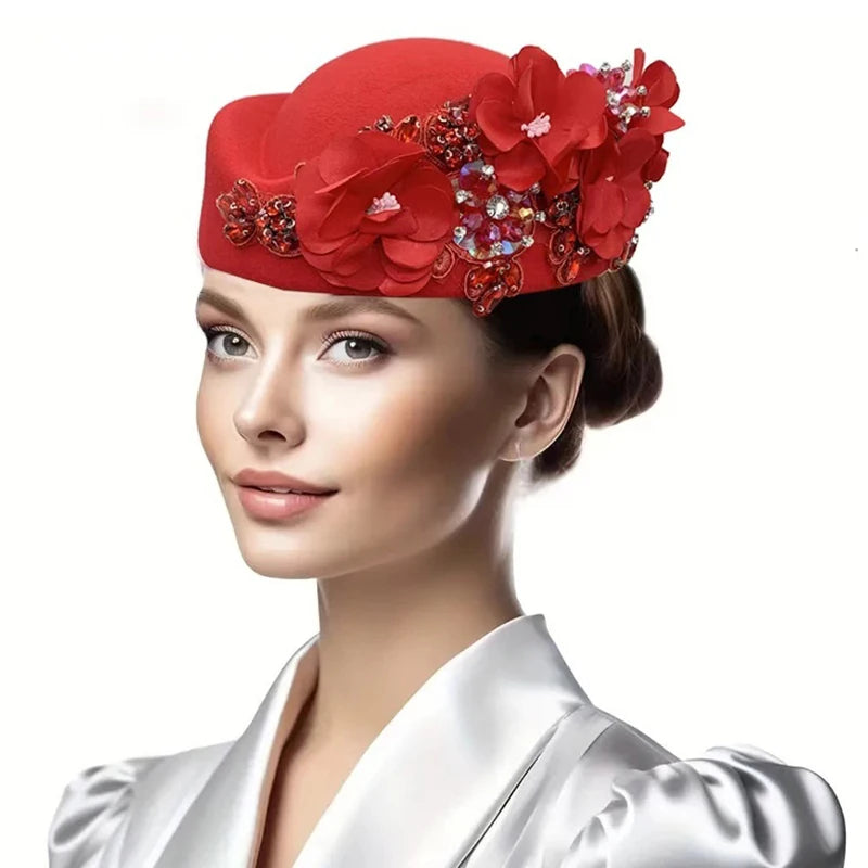 Cherub Vintage Women's Church Sundays Best Fascinator Hat W/Flower and Rhinestone Headdress Soft Beret Cap /Party Wedding Prom
