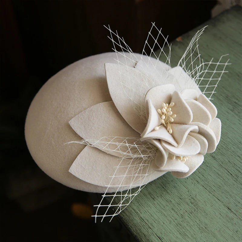 Cherub Autumn Winter Women Wool Cashmere Beret Style Hat Fascinator Flower Hat Lady classy Bow Beret Headwear