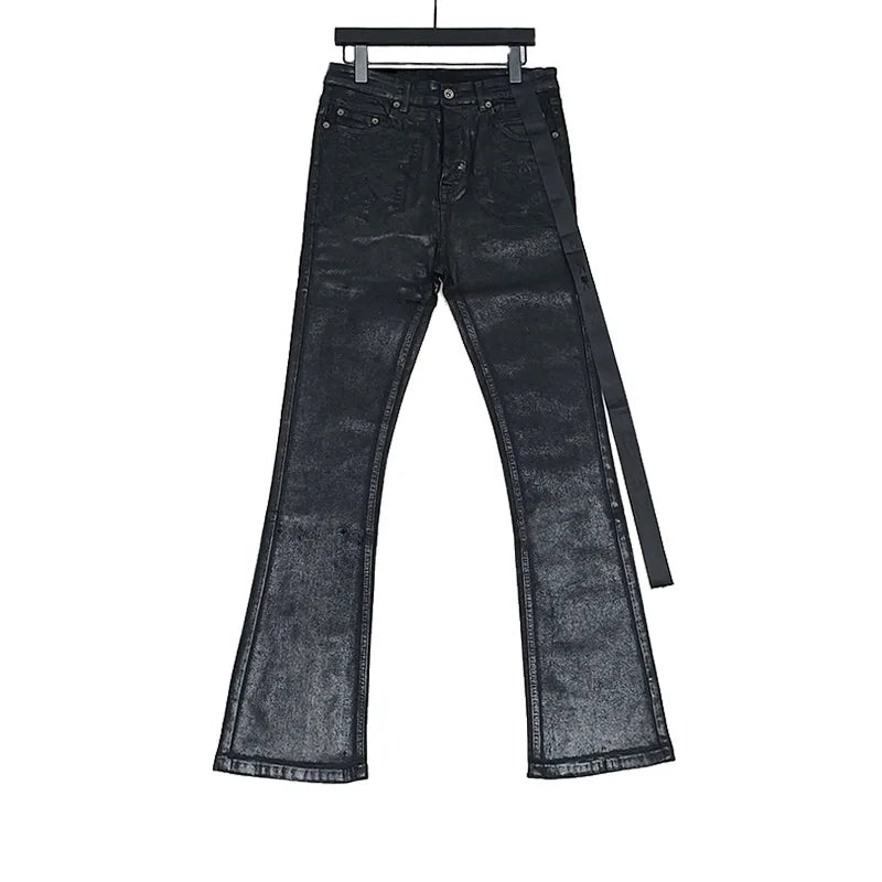 Men‘ Owen's Seak Oil wax Jeans Classic Denim Urban Rock Coated Casual Flared Trousers High Street Solid Designer luxury Pants
