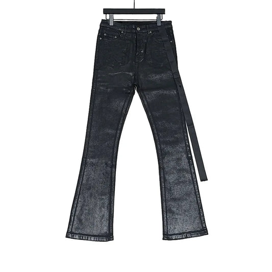 Men‘ Owen's Seak Oil wax Jeans Classic Denim Urban Rock Coated Casual Flared Trousers High Street Solid Designer luxury Pants