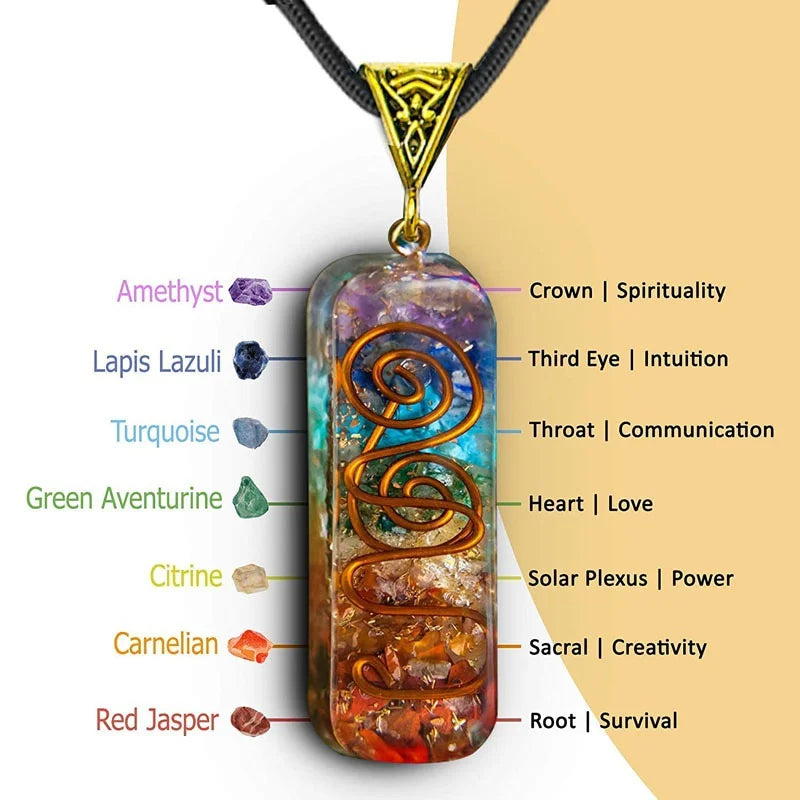 Cherub7 Chakras Hand Healing Pendant - Chakra Crystal Necklace with Adjustable Rope - Chakra Jewelry Spiritual Gift