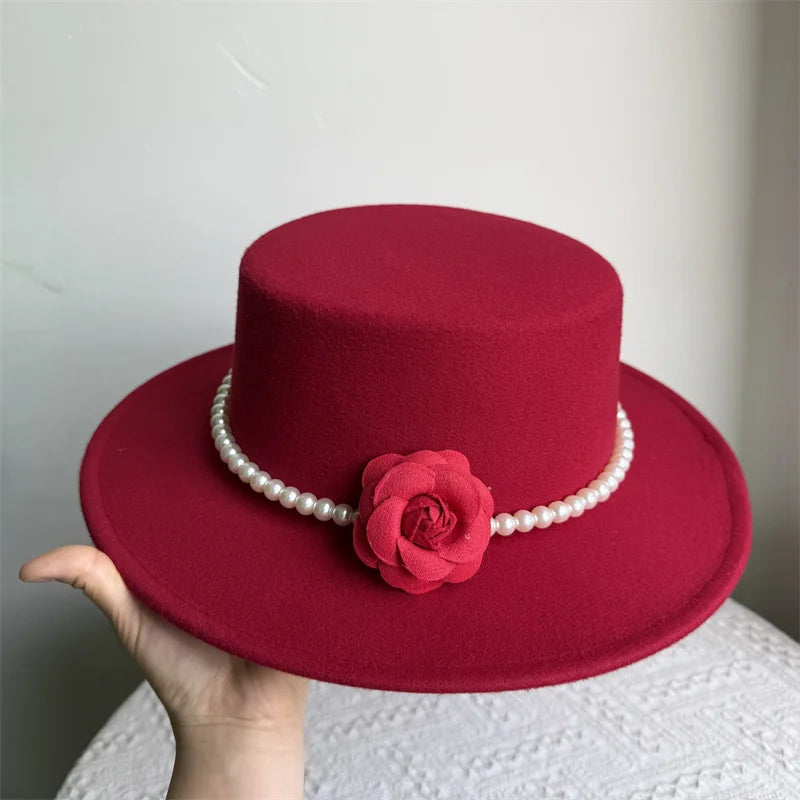 Cherub French Big Brim organza /Church Hat Women Elegant Flat-top Fedora Hat.