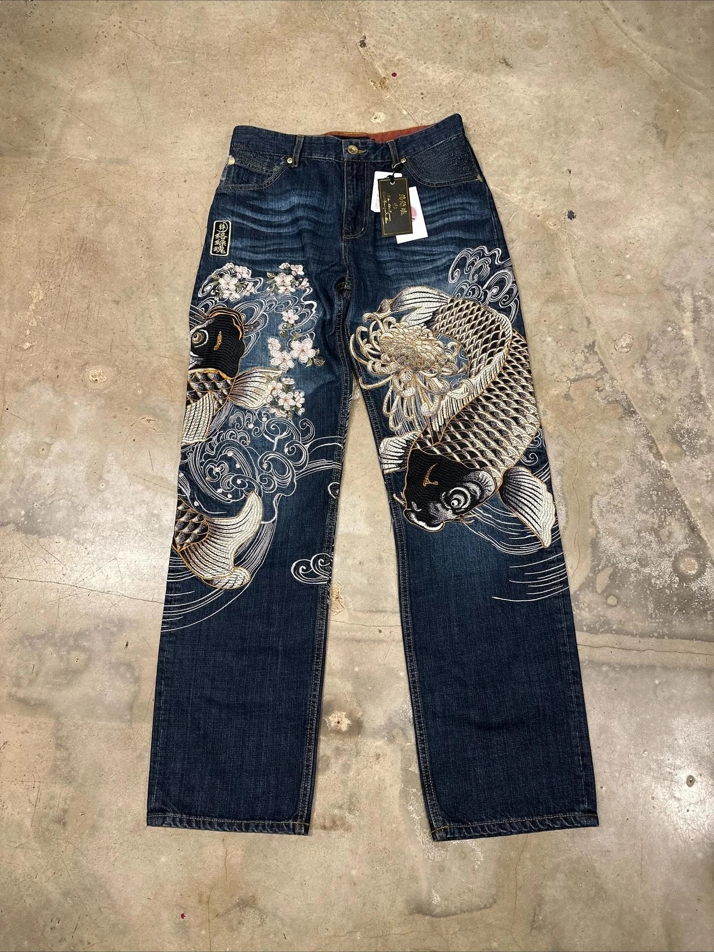 Harajuku Japanese Jeans Mens New Dragon High Quality Jeans  Vintage Hip Hop Urban Denim Fabric Wide Leg pants