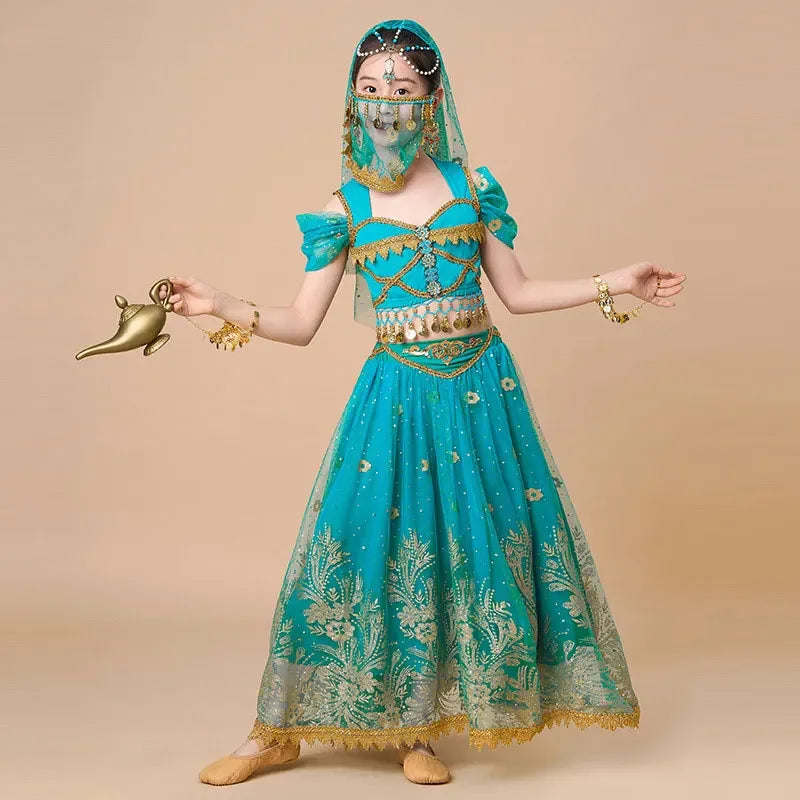 Kids India Princess Belly Dance Set Children  Oriental Indian Dance Sari Girl Performance Costume Bollywood Stage Outfit