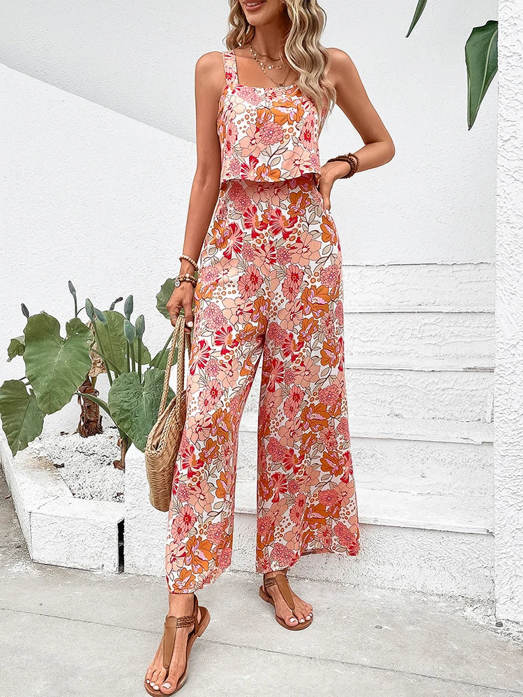Cherub Elegant Long Jumpsuit Casual Floral 2pc Rompers Style Summer Clothes For Woman 2024 New