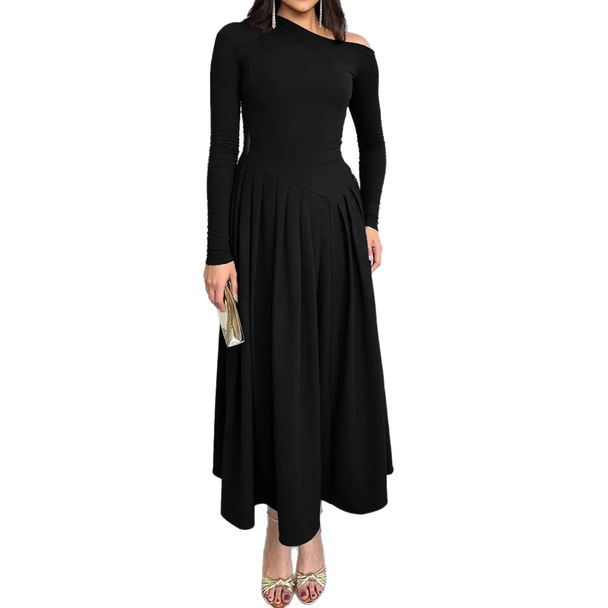 Elegant High Waist Long Sleeve Long Skirt Dress Women's Autumn and Winter 2025