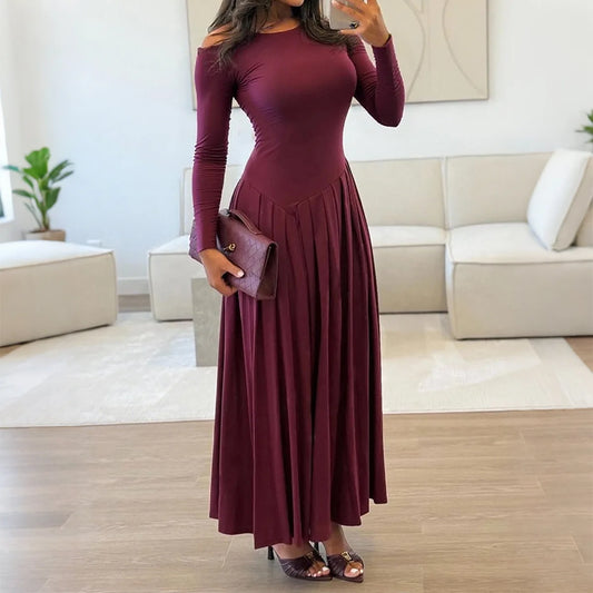 Elegant High Waist Long Sleeve Long Skirt Dress Women's Autumn and Winter 2025