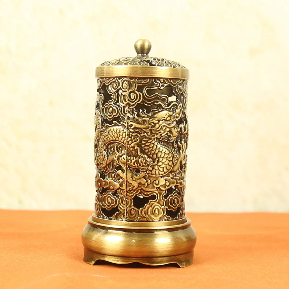 Copper Dragon-Phoenix Incense Burner, Large brass vertical incense tube, Home Living Room Buddha Hall Aroma Ornament, Home decor