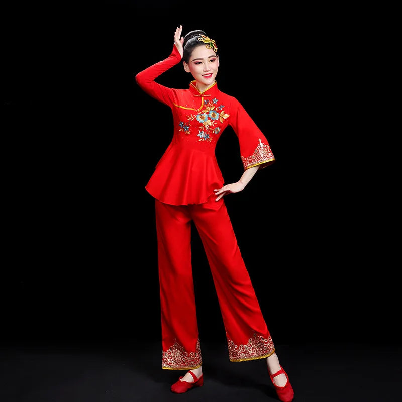 Classical Dance Costumes Traditional Chinese Stage Performance Fan Folk Dancing Clothing Ethnic Vintage Yangko Dress Outfit