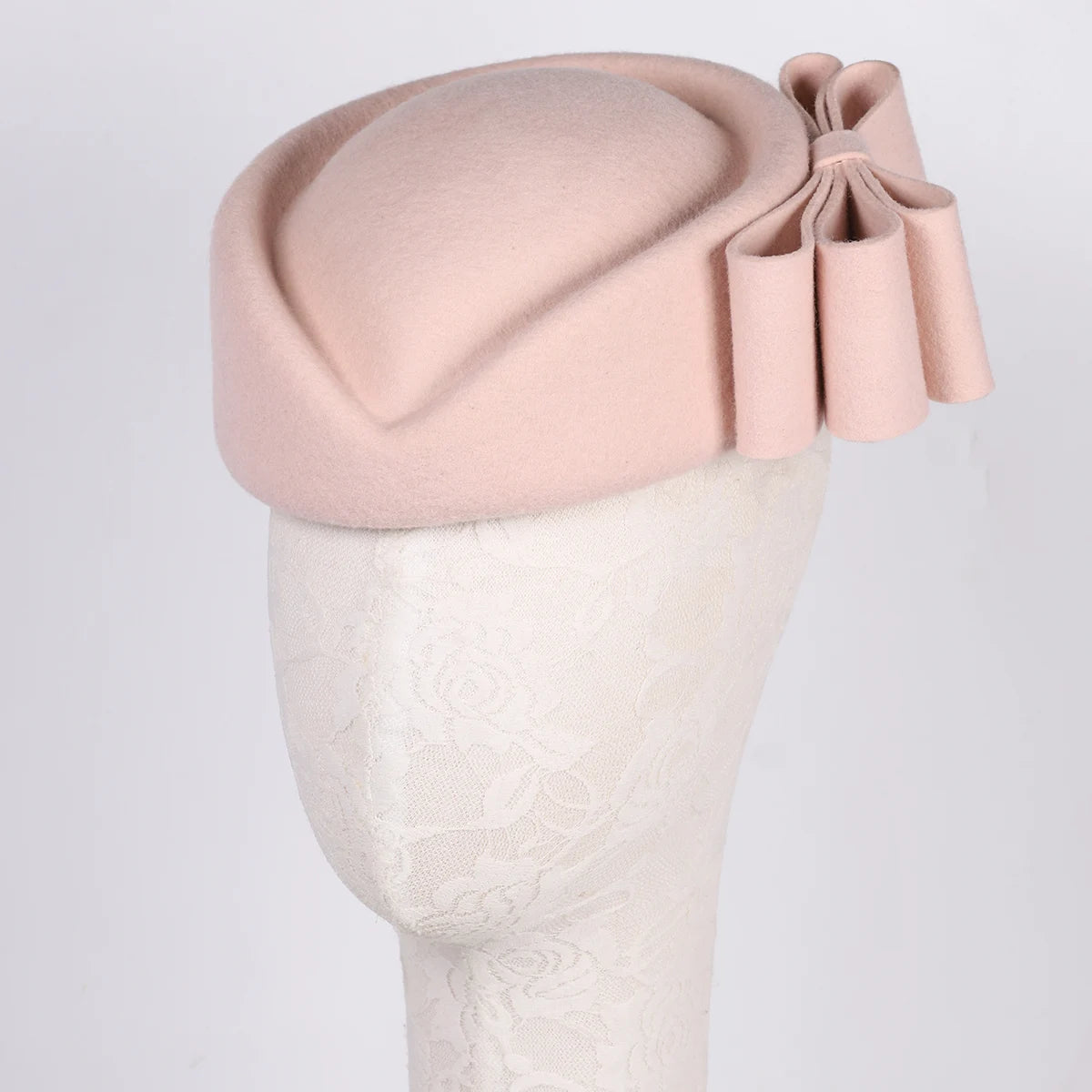 Cherub Winter Pink Wool Fascinator French Beret Church Hats With Bowknot Elegant Wedding Formal Church Tea Party Millinery Cocktail Hat