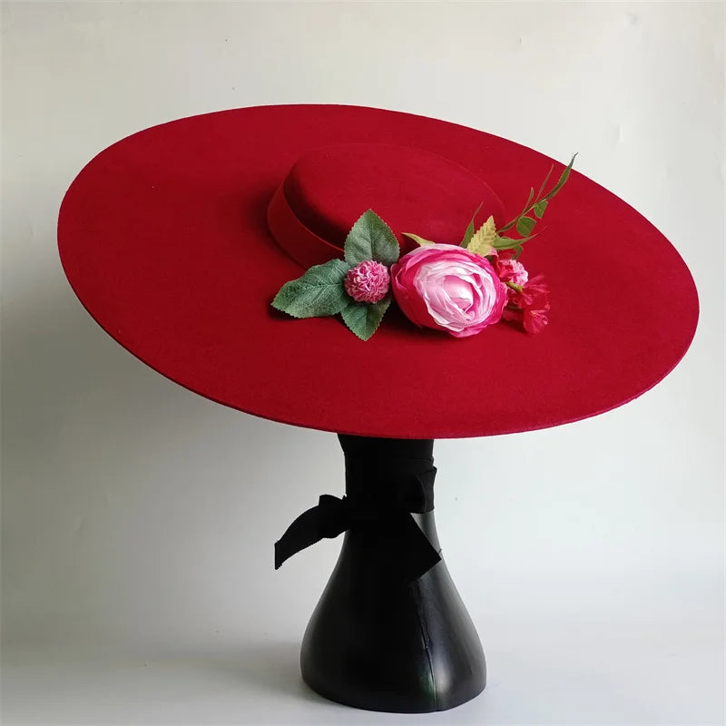 Cherub Sunday Best Easter Sunday satisfaction/Bridal Hat White Simulation Flower Wool Hat Removable Flat Top Female Spring/Winter Strap Included