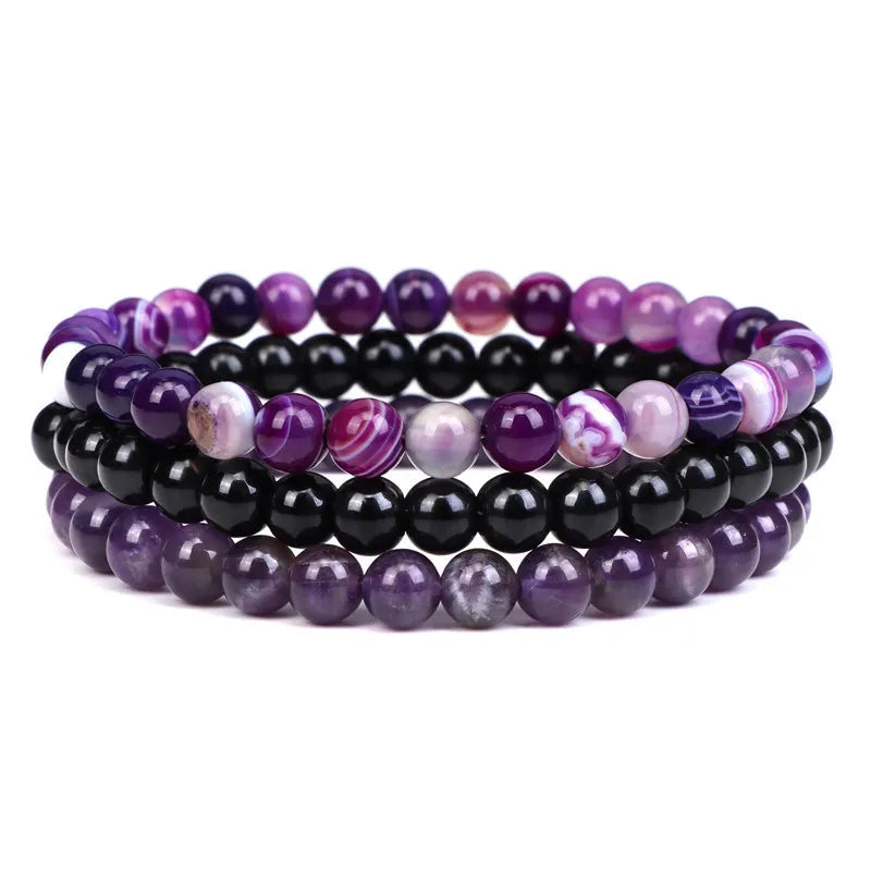 kirykle Natural Stone Bracelet Sets 3Pcs/set Obsidian Hematite Tiger Eye Beads Bracelets Men for Health Protection Soul Jewelry