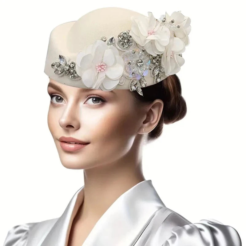 Cherub Vintage Women's Church Sundays Best Fascinator Hat W/Flower and Rhinestone Headdress Soft Beret Cap /Party Wedding Prom