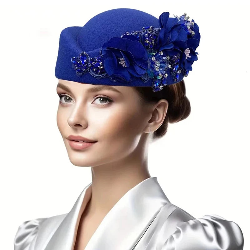 Cherub Vintage Women's Church Sundays Best Fascinator Hat W/Flower and Rhinestone Headdress Soft Beret Cap /Party Wedding Prom