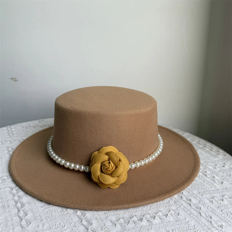 Cherub French Big Brim organza /Church Hat Women Elegant Flat-top Fedora Hat.