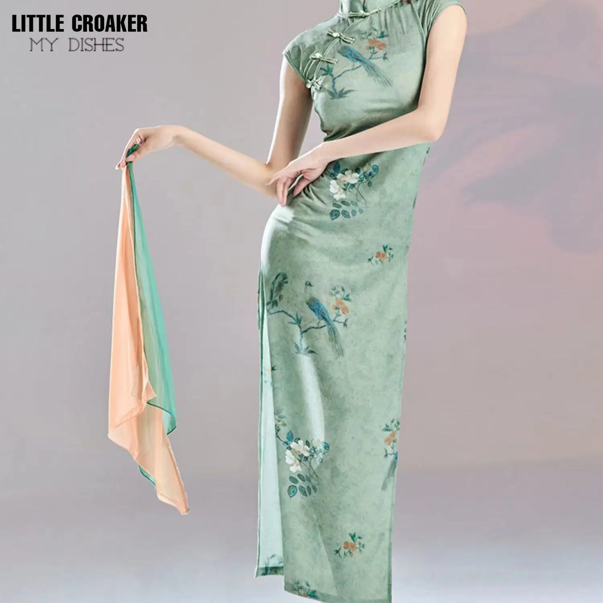 Chinese Dancing Dress Green Cheongsam Dress Modern  Dance Qipao