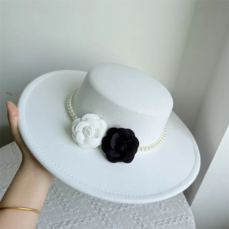 Cherub French Big Brim organza /Church Hat Women Elegant Flat-top Fedora Hat.