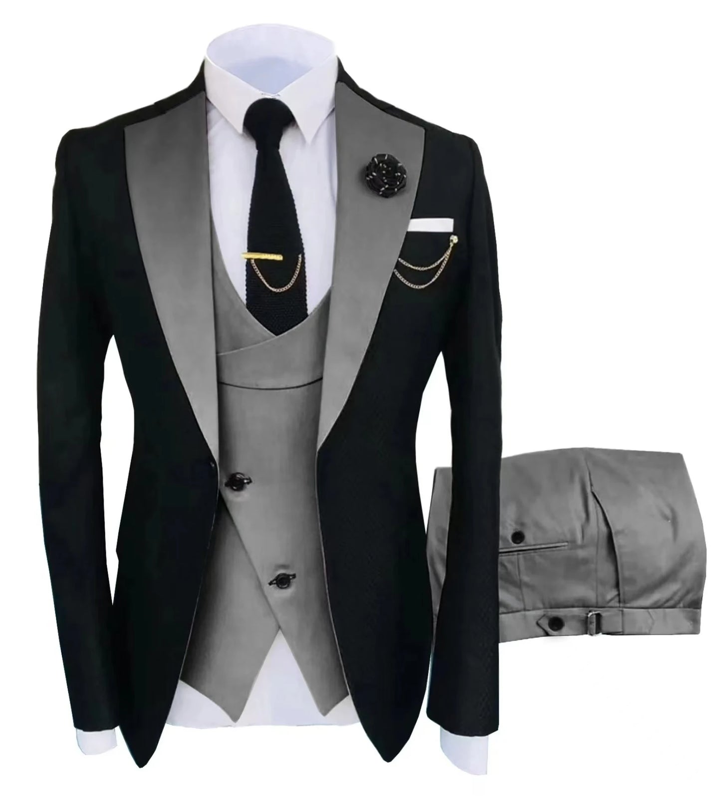 Men's Suit for Wedding 3 Pieces Blazer Vest and Pants Set Fitted Tuxedo for Groomsmen Adult Costume Summer Beach Wedding Parties