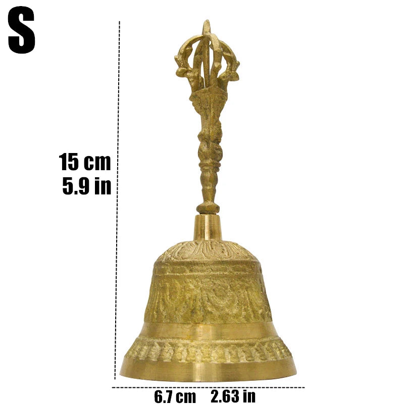 100% Brass Color Copper Handicraft Large Engraved Hand Bell Produces Loud and Clear Sound School Meditation Church Bronze Bell Creative Gift