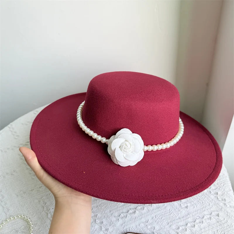 Cherub French Big Brim organza /Church Hat Women Elegant Flat-top Fedora Hat.