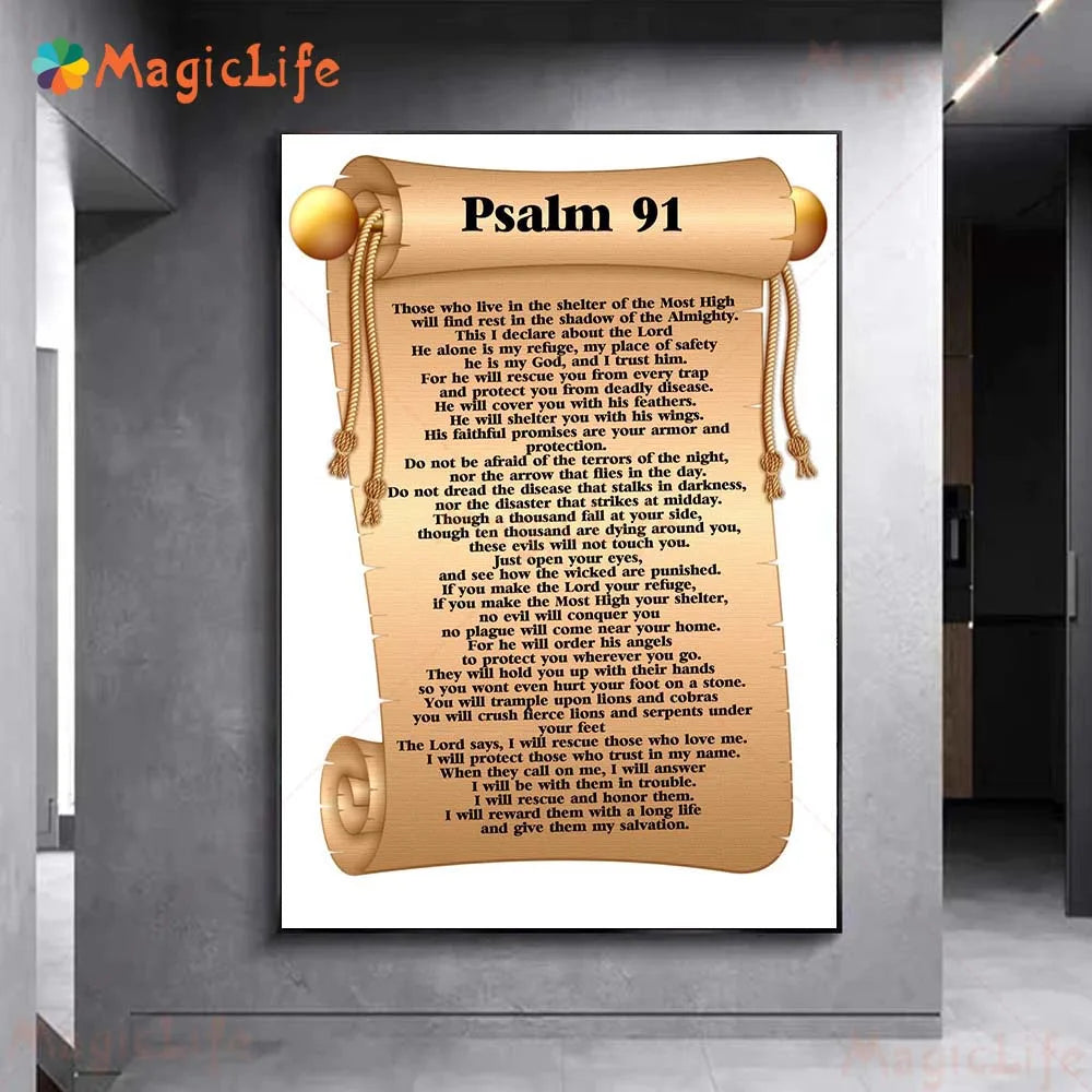 Psalm 91 Prayer Art Poster Print. "Psalm 91" Scripture Wall Art Canvas Painting Home Scripture Decorations Bible Wall Art Decals