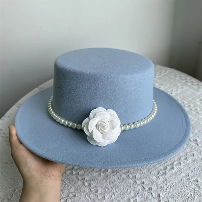 Cherub French Big Brim organza /Church Hat Women Elegant Flat-top Fedora Hat.