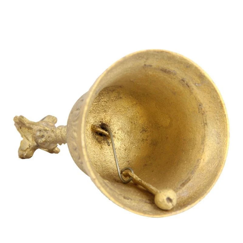 100% Brass Color Copper Handicraft Large Engraved Hand Bell Produces Loud and Clear Sound School Meditation Church Bronze Bell Creative Gift