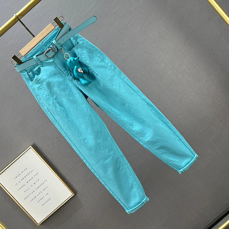 European Station Jeans for Women 2023 Spring Autumn New Fashion High Waist Versatile Loose Cotton Stretch Denim Harem Pants