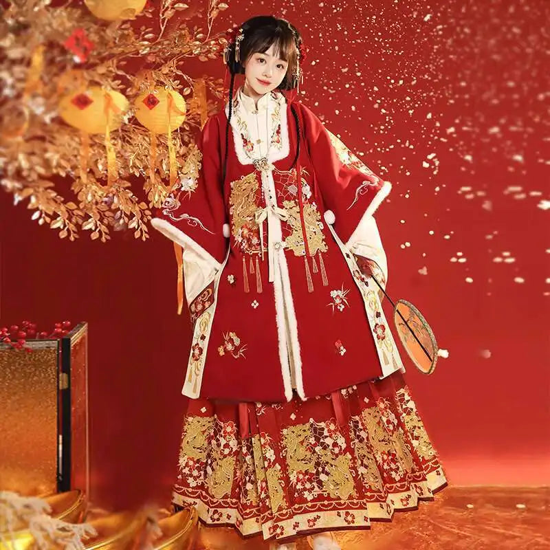 Chunluo Wanxiang Ming Long Shirt Hanfu Women's 2024 New Autumn And Winter Thick New Year's Clothing Horse Face Skirt Ancient